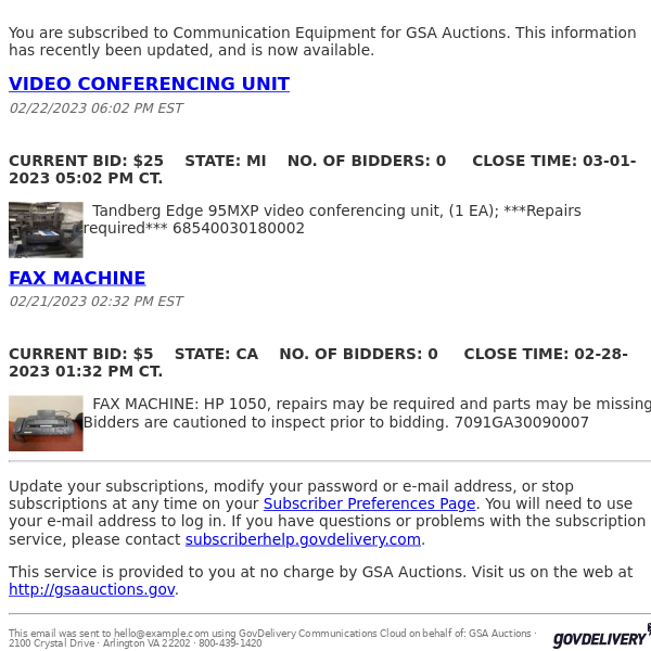 GSA Auctions Communication Equipment Update