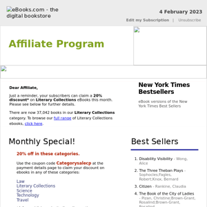Affiliate Program : 20% Discount on Literary Collections eBooks, See Coupon Code...