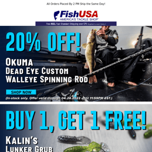 Take 20% Off Okuma Dead Eye Custom Walleye Rods Today Only!