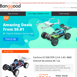 [RC Toys Amazing Deals from $0.01] Black Fridαy Sales, Eachine EC30B $78.99 Snap Up, HURRY!