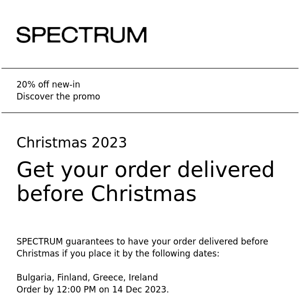Get your order delivered before Christmas