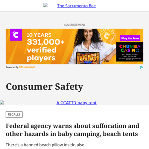 Federal agency warns about suffocation and other hazards in baby camping, beach tents