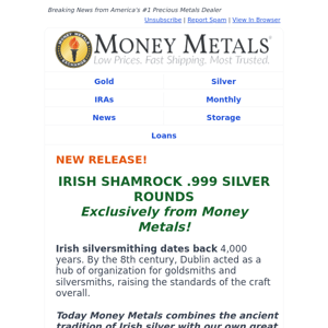 IRISH SHAMROCK .999 SILVER ROUNDS -- Exclusively from Money Metals!