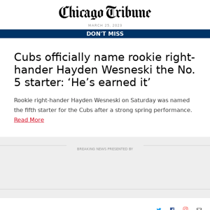 Cubs name No. 5 starter