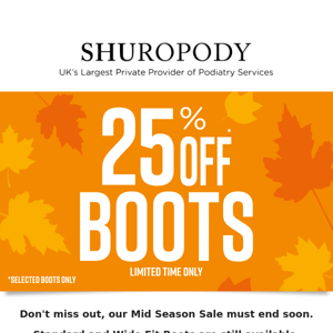 Ending Soon - Boots with 25% Off in our Mid-Season sale.