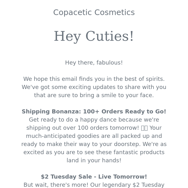 Shipping Update & $2 Tuesday Info!