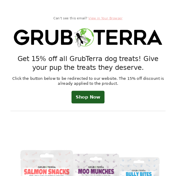 15% off GrubTerra Dog Treats!