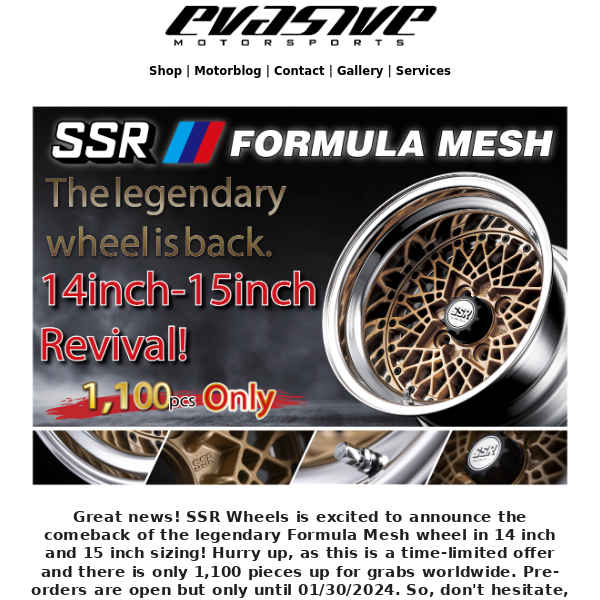 SSR Formula Mesh 14 inch and 15 inch Revival Wheel