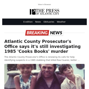 Atlantic County Prosecutor's Office says it's still investigating 1985 'Cooks Books' murder