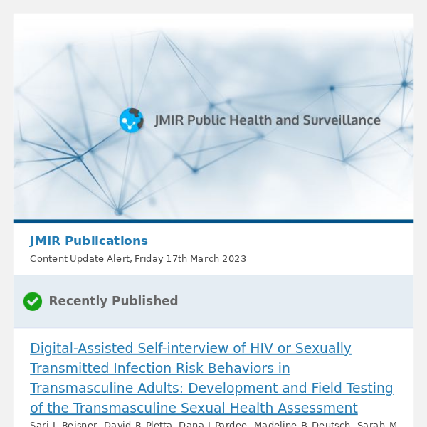 [JPH] Digital-Assisted Self-interview of HIV or Sexually Transmitted Infection Risk Behaviors in Transmasculine Adults: Development and Field Testing