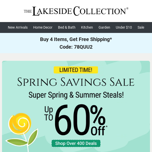 Last Call! Save Up to 60% Off Spring & Summer Items!