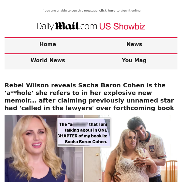 Rebel Wilson reveals Sacha Baron Cohen is the 'a**hole' she refers to in her explosive new memoir... after claiming previously unnamed star had 'called in the lawyers' over forthcoming book