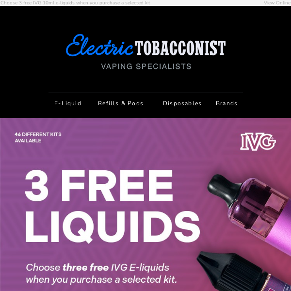 3 Free IVG E-Liquid with Starter Kits