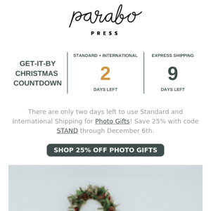 Only two more days to ship gifts with standard shipping