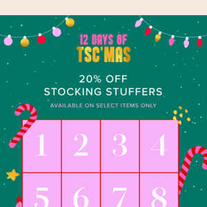 DAY NINE: 20% Off Stocking Stuffers 🎅