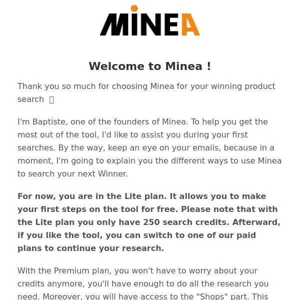 👋 Welcome to Minea - You are in Plan Lite (Free)