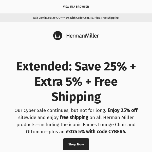 Extended: 25% off + extra 5% + free shipping
