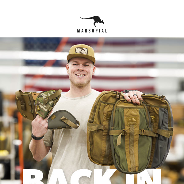 Hydration Packs and Small Bottom Mount Holsters Are Back In Stock