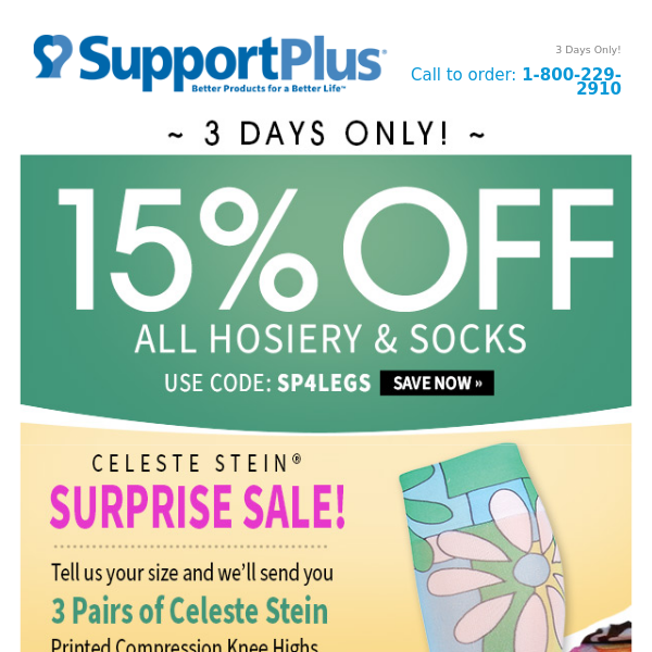 15% off Hosiery & Socks: 3 Days Only!