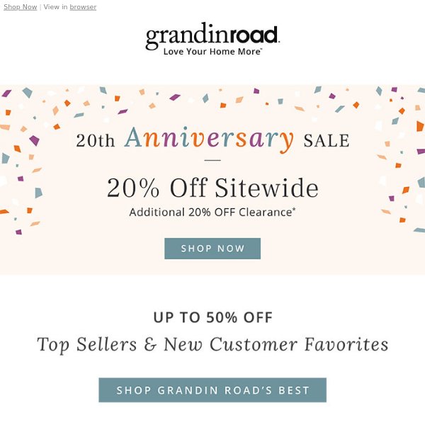 Happy 20th to Us! 20% off SITEWIDE + 20% off Clearance