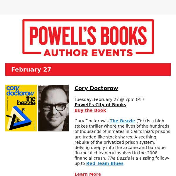 Powell’s Author Events: Cory Doctorow, Katherine Arden, Mattilda Bernstein Sycamore, and more