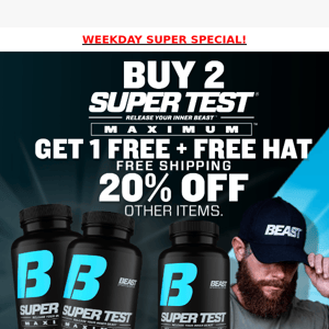 💪 Super Test Max Buy 2 Get 1 FREE+ FREE HAT!