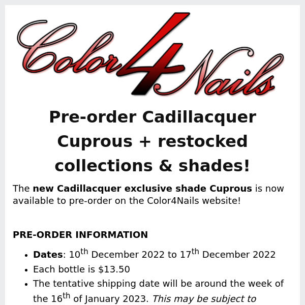 RESTOCKED | Prism Polish UK & Picture Polish + pre-order Cadillacquer's new exclusive shade - Cuprous!