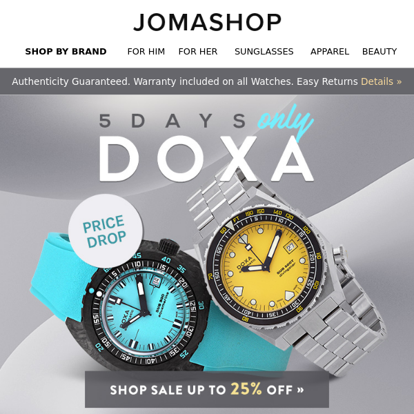 PRICE DROP 🌊 DOXA WATCHES (Up to 25% OFF)