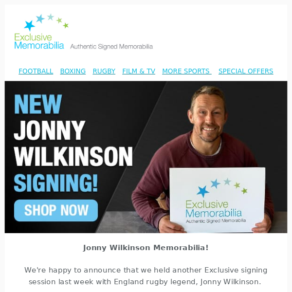 Brand new Jonny Wilkinson Memorabilia!