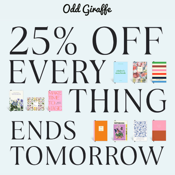 Few Hours left for 25% off everything