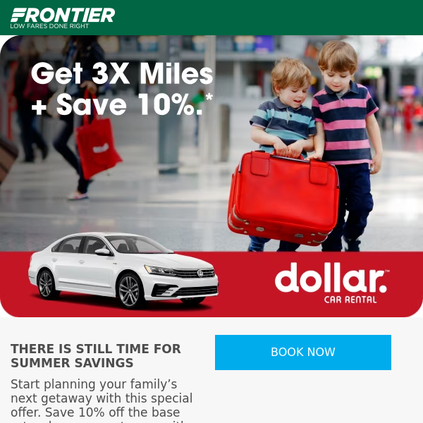 Save 10% with Dollar Car Rental + earn 3X FRONTIER Miles