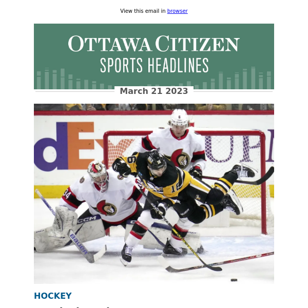 Garrioch: Dylan Ferguson's 47-save effort leads Ottawa Senators to 2-1 victory over the Pittsburgh Penguins