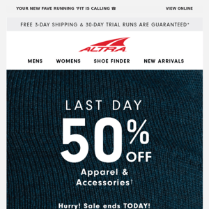 Altra Running, 50% off apparel ends *TODAY*