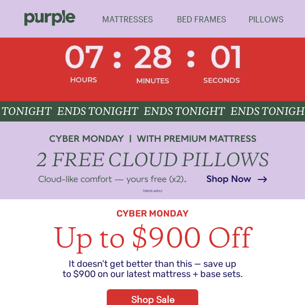 Cyber Monday Ending — Get 2 Free Pillows