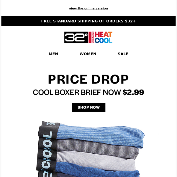 Price Drops You'll Love  $2.99 Cool Boxer Briefs - 32 Degrees