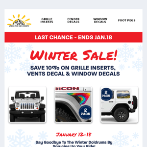 ❄️WINTER SALE – Last Chance! SAVE 10% on ALL Grille Inserts, Vent Decals & Window Decals ❄️