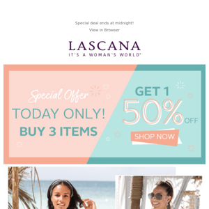Lascana, Buy 3 items, Get 1 50% Off!