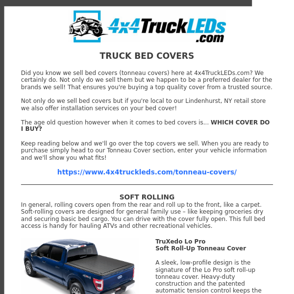 Find the BEST Tonneau Cover at 4x4TruckLEDs.com | FREE SHIPPING