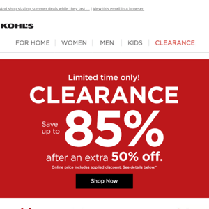 The savings continue with up to 85% off clearance!