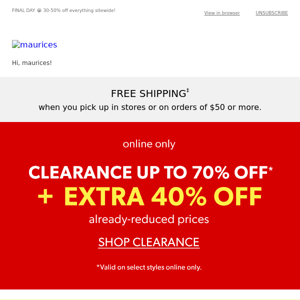 Hello, E-X-T-R-A 40% off clearance