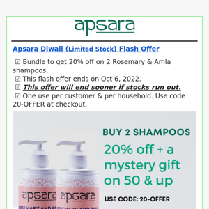 Flash offer! 20% Off 2 Shampoos Till Oct 6th.