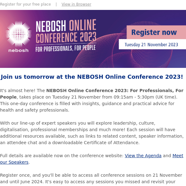 For Professionals, For People: NEBOSH Online Conference 2023 is almost here!
