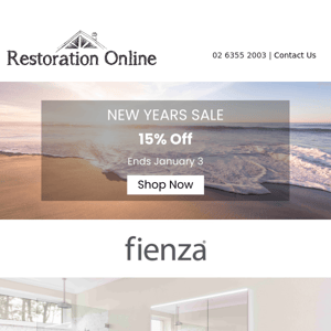 Save 15% on Fienza taps, sinks, baths & accessories this New Year.