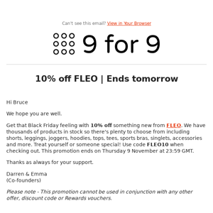 10% off FLEO | Ends tomorrow!
