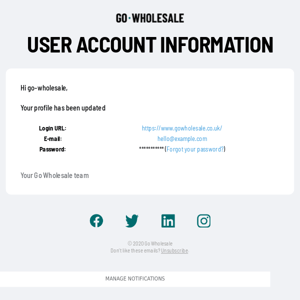 Go Wholesale: New profile notification