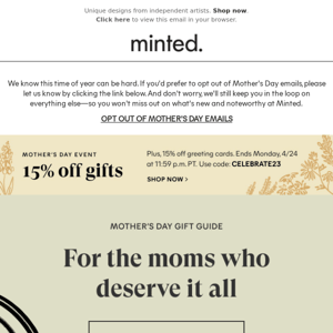 15% off cards & gifts for mom