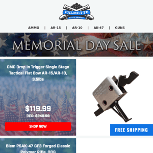 Memorial Day Savings On CMC Triggers! | Last Chance On Geissele MAP Holiday Special Pricing!