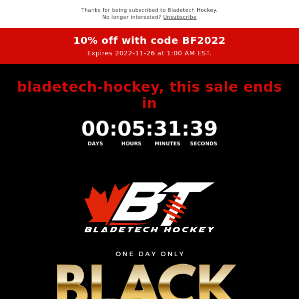 Bladetech Hockey's Black Friday sale - 1 day only!