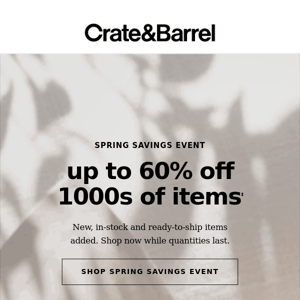 LAST CHANCE | Up to 60% the Spring Savings Event