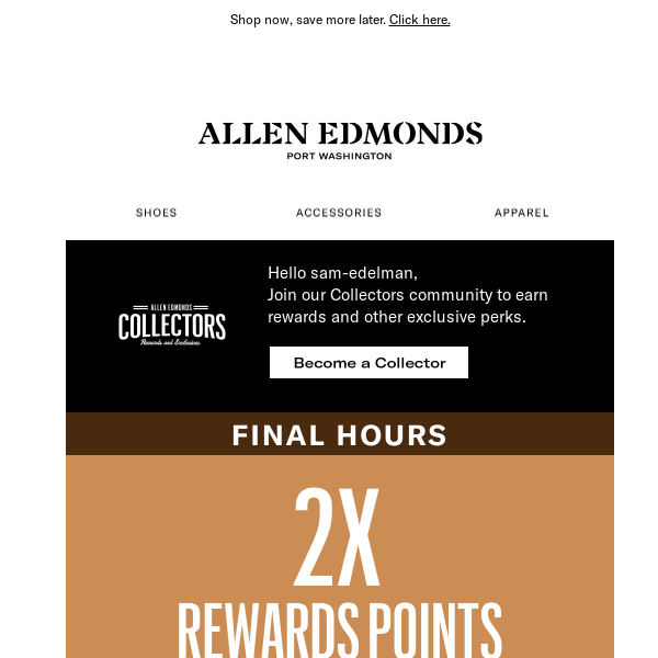 Final Hours: Double Rewards Points for Collectors